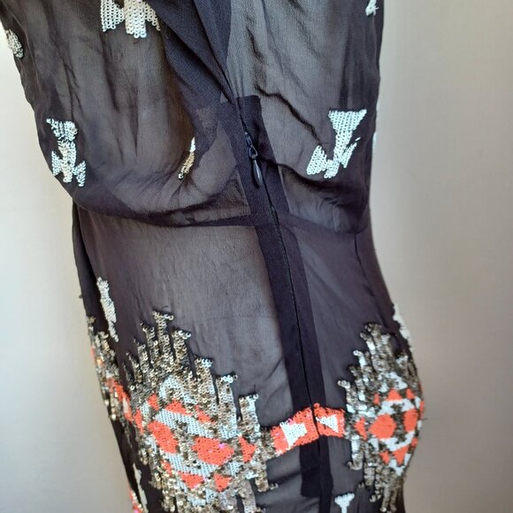 All Saints Tunic Silk Sequined Embellished Aztec Chariot Dress Womens 6 NEW - Picture 13 of 16
